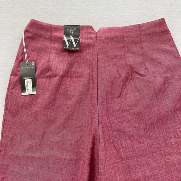 Worthington Dress Pant Women's 14 Straight Leg Crop Red Stretch Fabric High Rise - Picture 10 of 12
